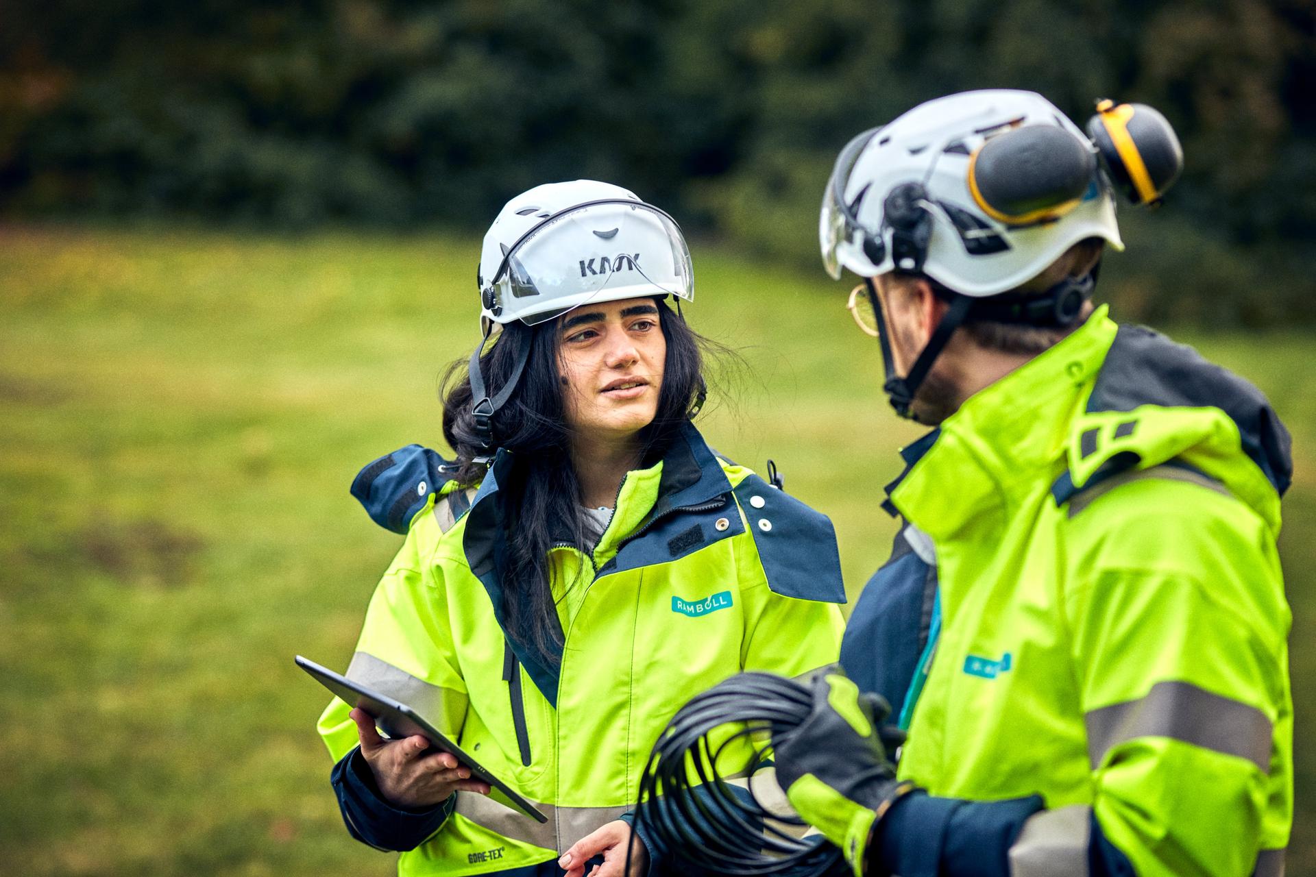 Man and woman in working clothes outdoor 
